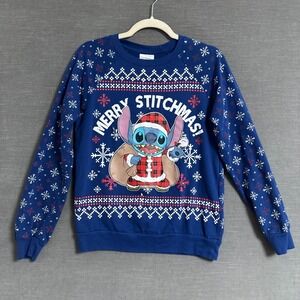 Disney Sweatshirt XS Blue Stitch Stitchmas Fair Isle Holiday Christmas Snow